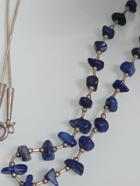Natural Lapis Lazuli Gemstone Chips Sterling Silver Dainty 925 Necklace